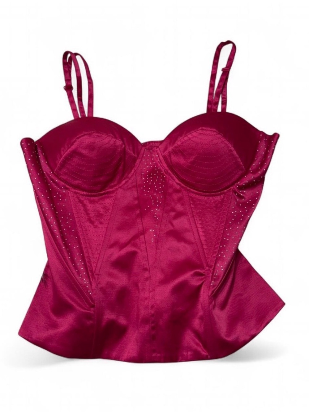 Arden B Hot Pink Satin Bustier Corset Top with Rhinestone Accents